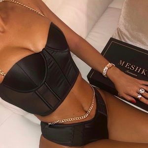 Meshki Intimates Talisa Chain Strap Longline Bustier - Black size US2/AU8
